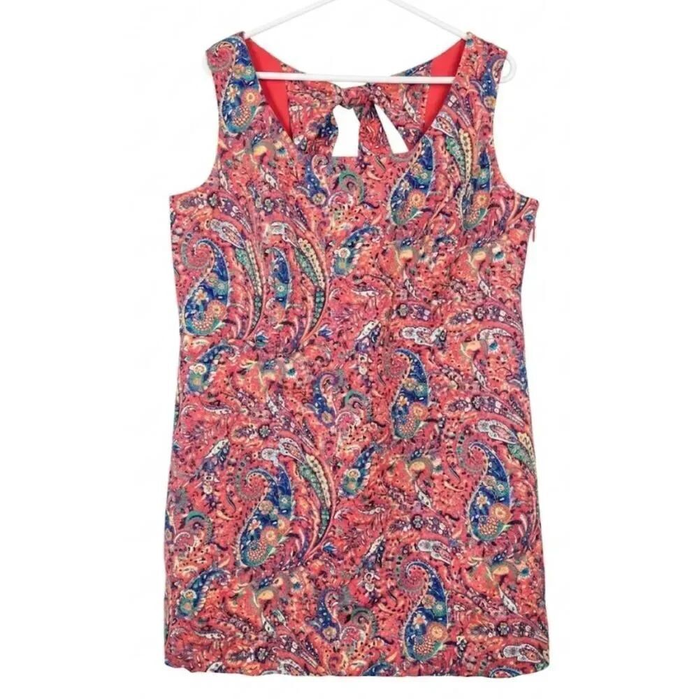 Talbots womens size 16w shift dress paisley coral boho cotton casual well made